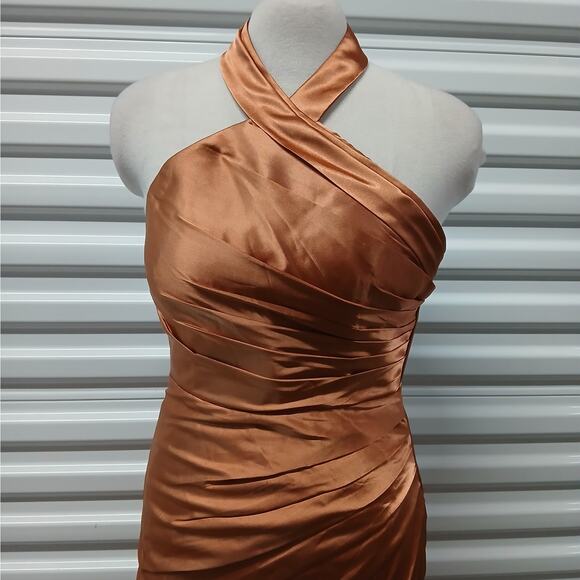 Y2K Retro Womens Satin Halter Dress 4 Formal Occasion Evening Gown Wedding Prom - Picture 2 of 10
